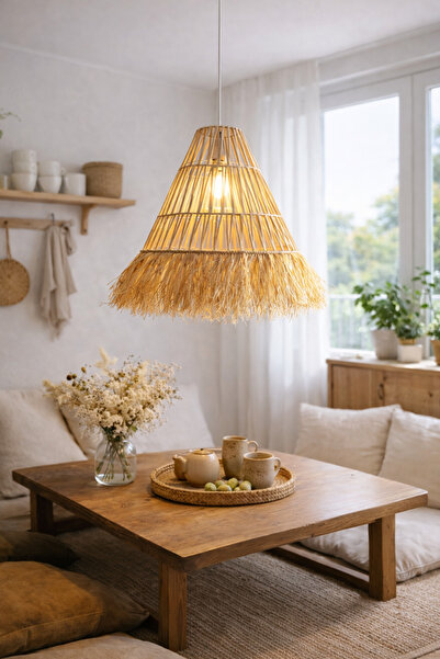 mammoly Rafya Bohem Avize, Modern Bohem Tarz, Rustik Avize, Salaş Aydınlatma,...