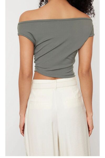 Linich&Co Asymmetric Collar Stretchy Blouse 8064