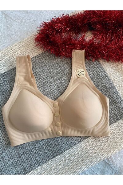 F.K Hayalet Kalıp Önü Düğmeli Pedli Ten Renk Sütyen