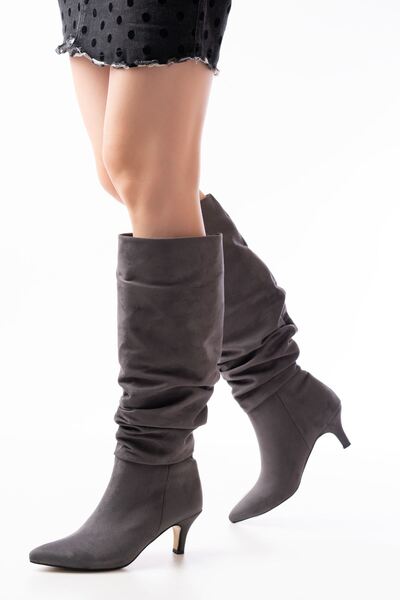 Zerenyus Exi̇n-Sr-2001 Premium Gray Suede Thin Heeled Daily Women's Boots