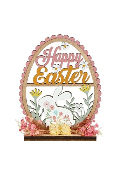 OEM Easter Decoration Wooden Egg with Rabbit and Dried Flowers