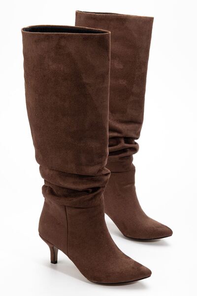 Zerenyus Exi̇n-Sr-2001 Premium Brown Suede Heeled Daily Women's Boots