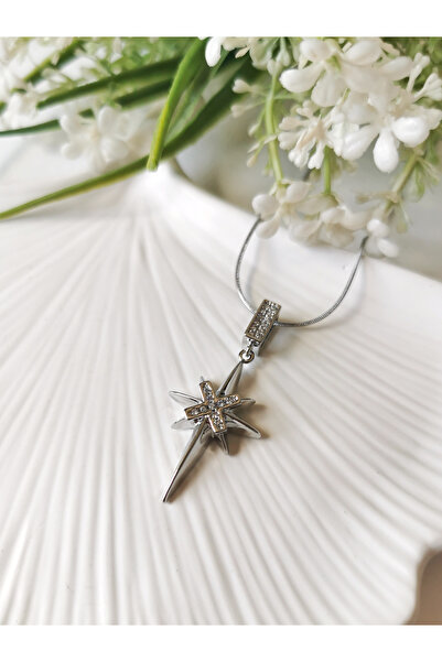 Halley Concept Zircon Stone Pole Star Steel Necklace Silver