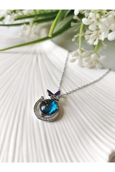 Halley Concept Butterfly zircon stone galaxy steel necklace