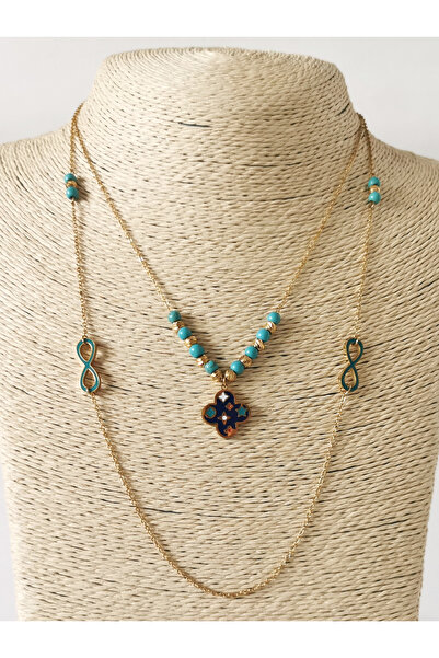 Halley Concept Double turquoise infinity steel chain necklace