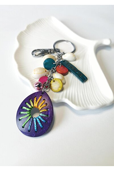 Halley Concept Purple drop figure keychain charm with turkish writing