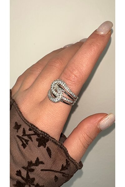 GLARE JEWELRY CO Gümüş Rodyumlu Zirkon Taşlı Lüks Paslanmaz Çelik Yüzük