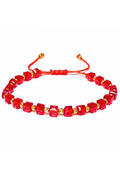 easyCTRL Adjustable Bracelet, Metal Elements, Universal Size, Red Glass-Gold