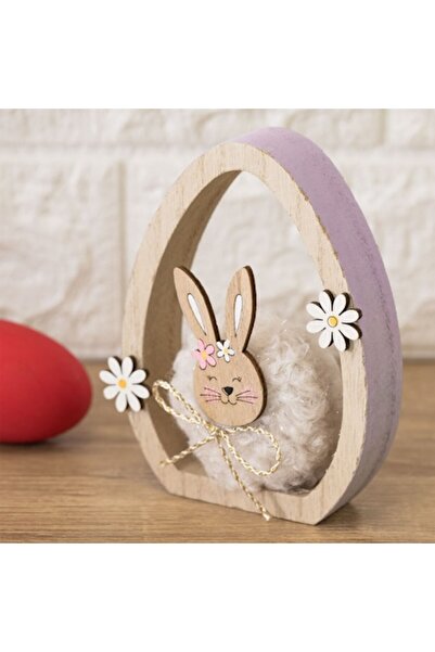 OEM Easter Decoration Wooden Lilac Egg with Artificial Fur Rabbits