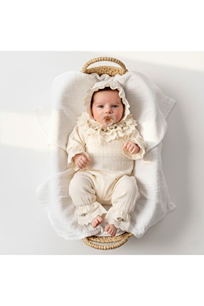 minicayzen KIZ BEBEK MÜSLİN GÜLLÜ NAKIŞLI TULUM - %100 PAMUK