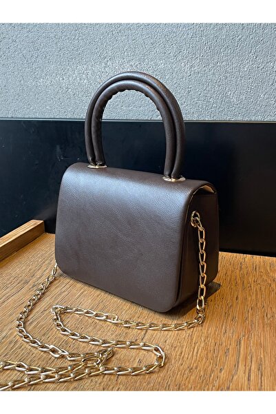 Miesse Καφέ Γυναικεία Τσάντα Μικρού Μεγέθους με Χρυσό Λουράκι Αλυσίδας