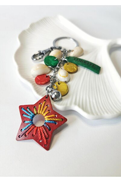 Halley Concept Red star figured keychain charm with turkish writing