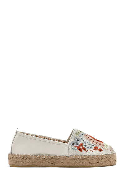 Derimod Women's Beige Patterned Leather Espadrille 26Pfd205114