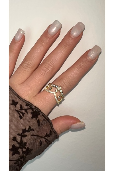 GLARE JEWELRY CO خاتم من الفولاذ الذهبي قابل للتعديل مرصع بحجر الزركون من طرا...