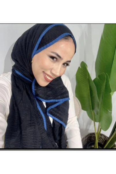 AMİNENESİL Piping Muslin Shawl Navy Blue Saks Color