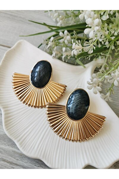 Halley Concept Gray glazed gold fan earrings