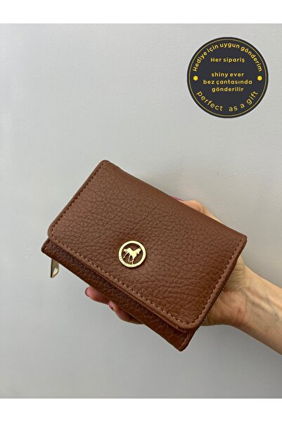 shiny ever Textured Tan Leather Women's Wallet with Gold Detail