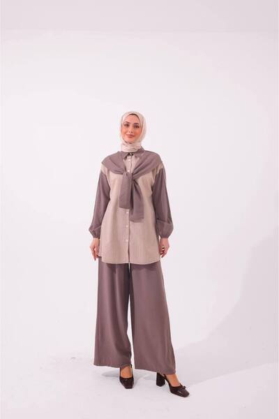 Burcia Shoulder-Trimmed Knitwear Detailed Hijab Two-Piece Set