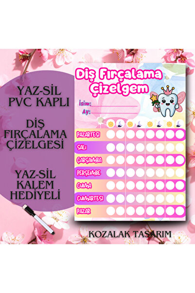 Kozalak Tasarım Tooth Brushing Chart Write-Erase Table Pvc Coated Durable Wri...