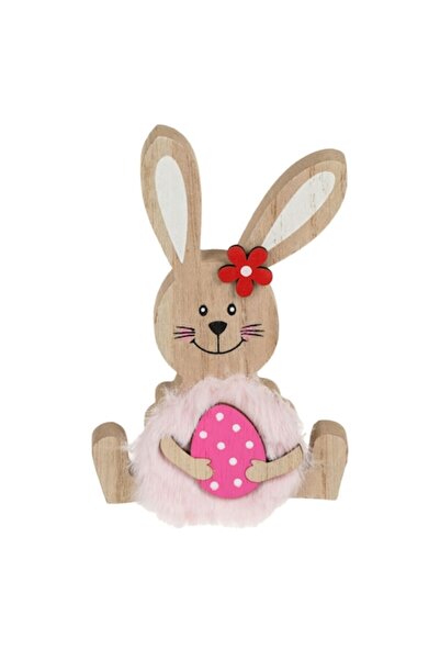 OEM Iepuraș de Paște din lemn cu blană artificială roz