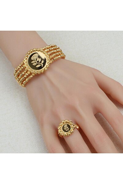 Generic أسوارة وخاتم بديل الذهب سبايك دائرية لايسبب الحساسيه