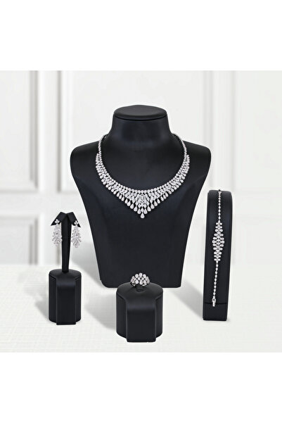 Generic طقم قطرات الألماس زركون فضي لايسبب الحساسيه