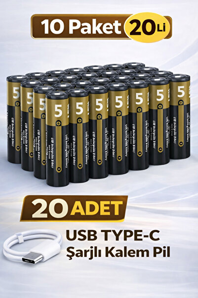 ULTRATEKNO USB Type-C Şarjlı AA Kalem Pil 1.5V – 10 Paket 20’li (20 Adet) Lit...