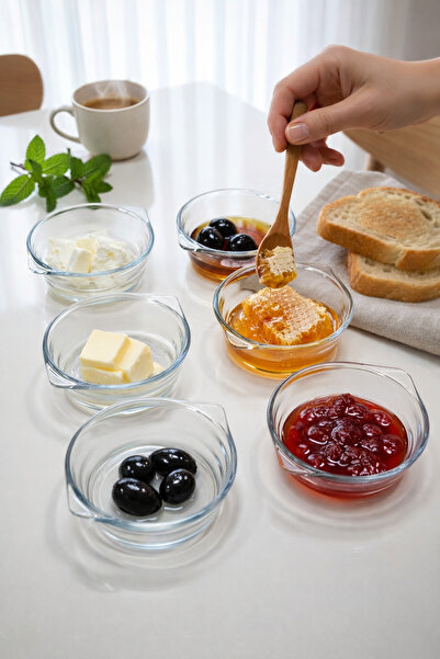 Paşabahçe 6'lı Cam Kahvaltılık & Çerezlik Kase Seti - Reçel, Bal, Zeytin Sosl...