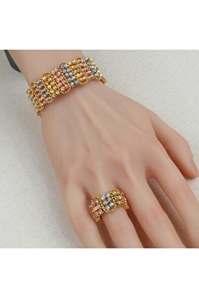 Generic أسوارة وخاتم بديل الذهب كريستال أنيق لايسبب الحساسيه