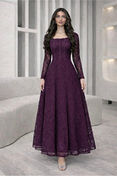 Joji فستان موف بفصوص دانتيل