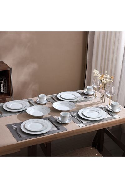 Malooki Starlight Silver 6-person Porcelain Dinner Set 30 Pieces, Modern Desi...