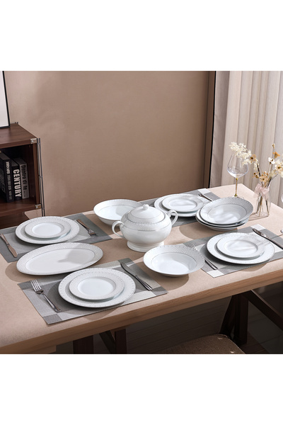 Malooki Serviciu de Masă 12 Persoane Starlight Silver din Porțelan , 40 piese...