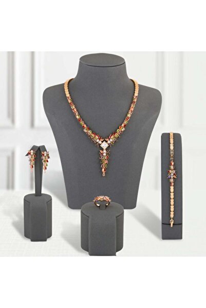 Generic طقم بديل الذهب ألوان القوس لايسبب الحساسيه {احجار ملونه}