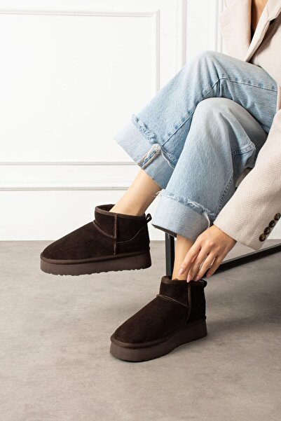 Businesshoess Mi̇la Aci Brown Suede Genuine Leather Women's Daily Boots