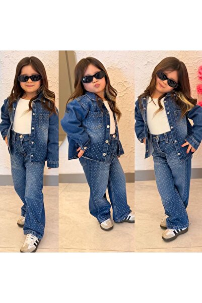 KOKOŞ BEBEK Stone Detailed Denim Girls' 2-Piece Set - Age 3/10 - 31645