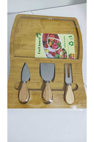Esse Bambu Peynir Sunum Tablası Seti - 3 Parça Servis Bıçaklı Meyve ve Şarküt...