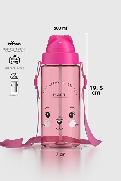 Renga زجاجة مياه تافاي منقوشة للأطفال سعة 500 مل مع حامل وقشة من التريتان 912...