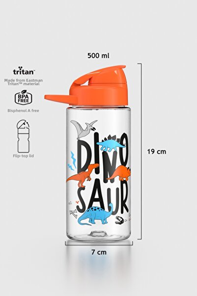 Renga Lidya Text Patterned 500 ml Tritan Children's Water Bottle 912036 Orange