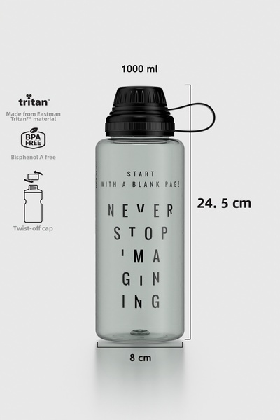 Renga قارورة تريتان منقوشة بنمط نصي من إيج سعة 1000 مل 912141 باللون الأسود