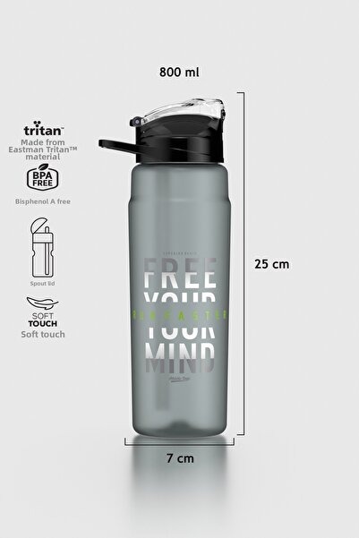 Renga Falcon Writing Patterned 800 ml Tritan Flask with Straw 912140 Black
