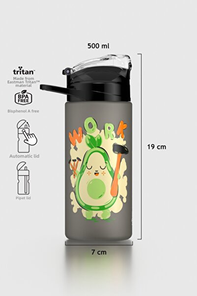 Renga Falcon Avocado Patterned 500 ml Matte Tritan Children's Water Bottle wi...