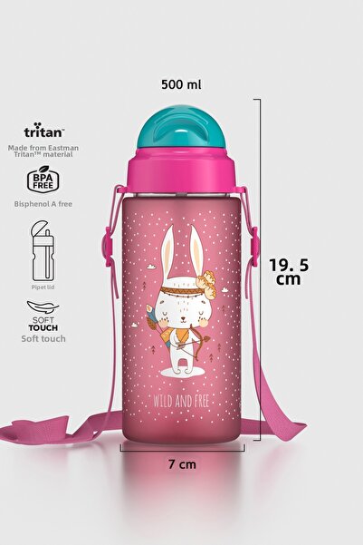 Renga زجاجة مياه للأطفال من ميجو بسعة 500 مل مع تصميم ناعم الملمس وقشة وحزام،...
