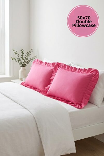 Joyrose 2 Pieces 100% Cotton Ruffle Pillowcase 50X70 cm Modern with Hidden Zi...