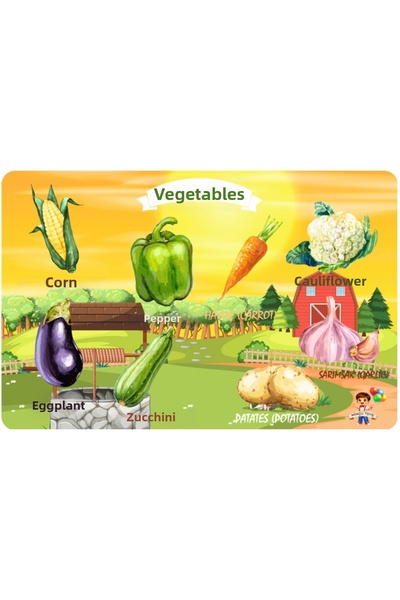 Minçu Toys لعبة تركيب خشبية إنجليزية-تركية، خضروات، ألغاز تعليمية، لعبة تركيب...