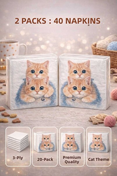CKM silikon 2 Pack Cat Printed Paper Napkins 20 Pieces