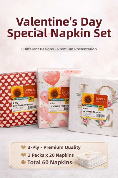 CKM silikon Valentine's Day Heart Printed 3 Pack Paper Napkins