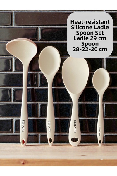 Seraph Heat Resistant Fireproof Non-Stick Silicone Spoon Set 4 Pieces 28Cm/22...