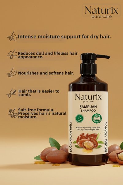 Naturix شامبو زيت الأرغان 600 مل - العناية الطبيعية والترطيب للشعر التالف