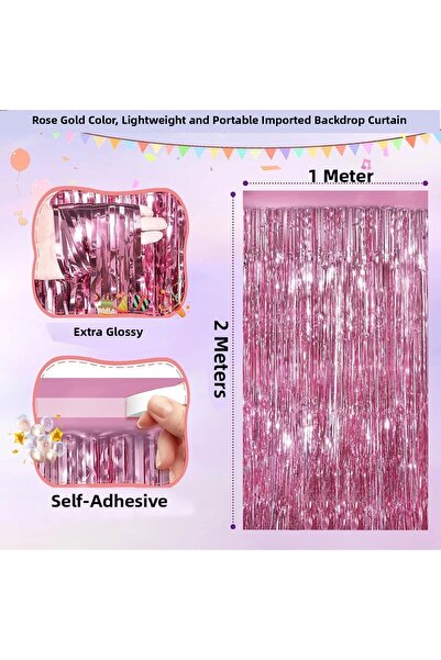 magicool Rose Gold Color Extra Metallized Shiny Fringed Background Curtain Im...