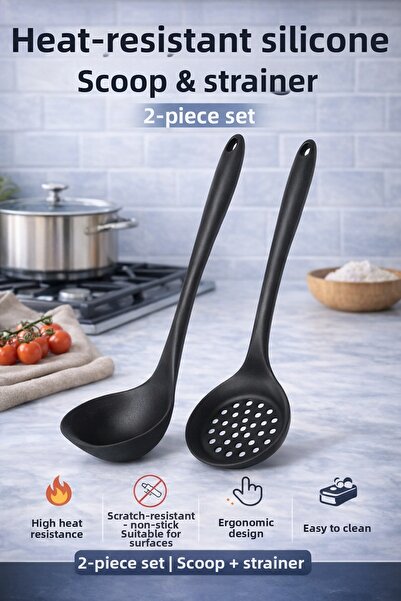 Ekostem Silicone Ladle Colander Set of 2 – Heat Resistant, Non-Scratch, Non-S...